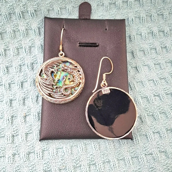 Abalone 925 Sterling Silver Phenix & Dragon Earrings - Picture 4 of 6